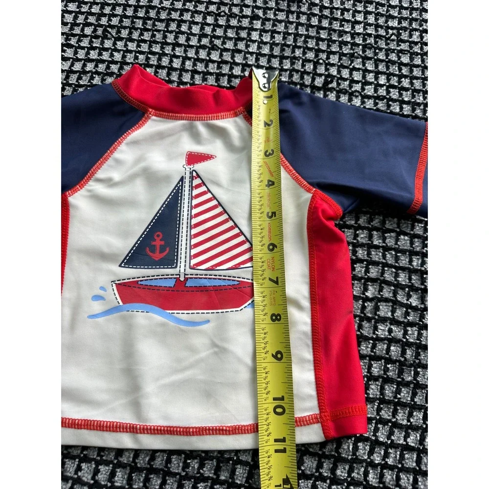 Little Me Rash Guard Swim Top Baby Boy 6-9M Red Navy White Excellent Sailboat